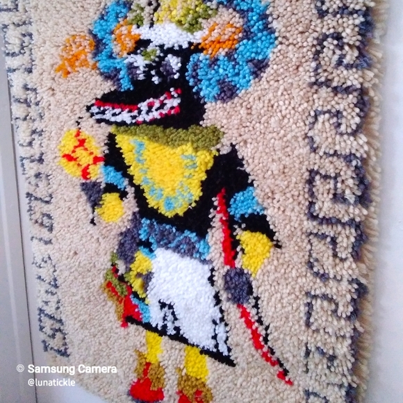 Vtg 1960's Kachina Latch Hook Wall Hanging Art Rug - Picture 3 of 10